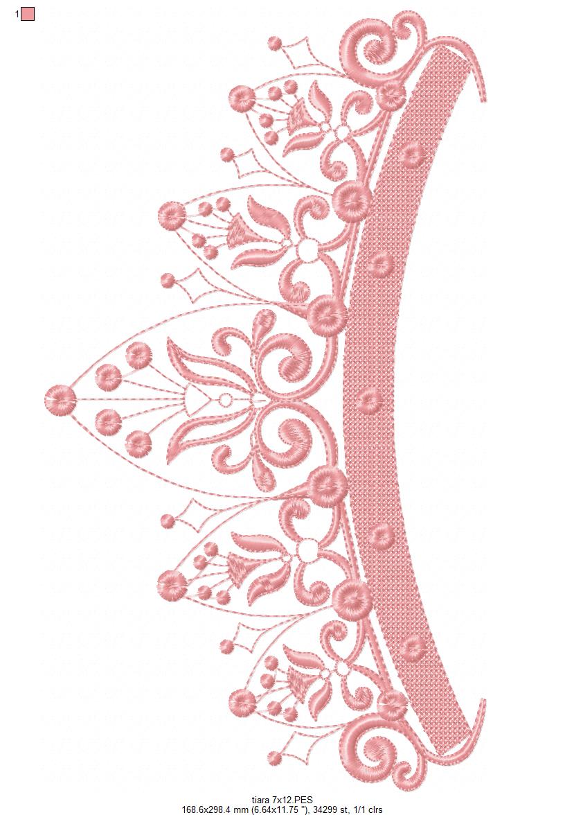 Delicate Princess Tiara - Fill Stitch Embroidery