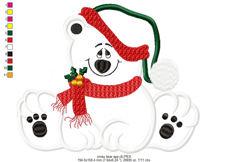 Christmas Polar Bear - Applique