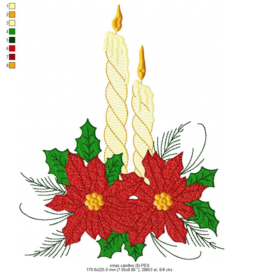Christmas Candles and Poinsettia - Fill Stitch