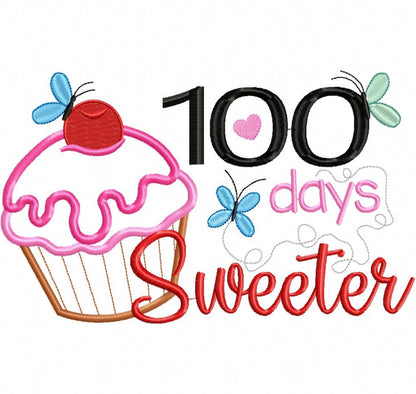 Sweet 100 Days Cupcake Celebration - Appliqué – Machine Embroidery Design
