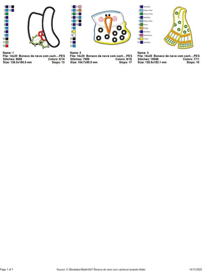 🎄 Snowman with Yellow Scarf Door Hanger – ITH Project – Machine Embroidery Design