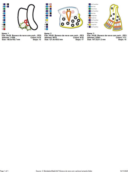 🎄 Snowman with Yellow Scarf Door Hanger – ITH Project – Machine Embroidery Design