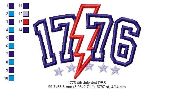Independence Day 1776 4th of July - Applique - Machine Embroidery Design