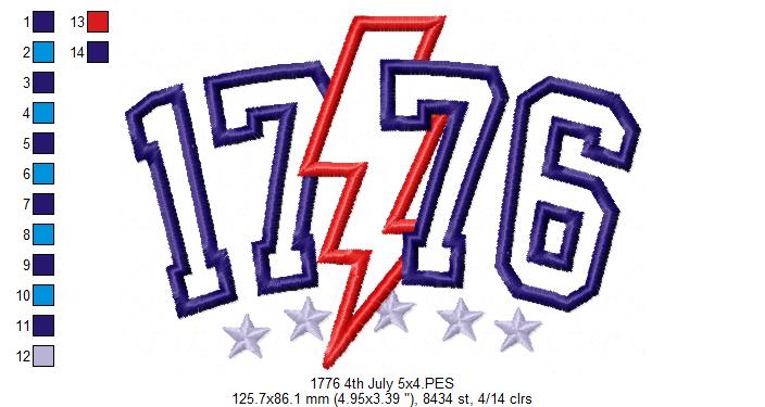 Independence Day 1776 4th of July - Applique - Machine Embroidery Design