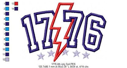 Independence Day 1776 4th of July - Applique - Machine Embroidery Design