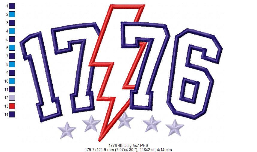 Independence Day 1776 4th of July - Applique - Machine Embroidery Design