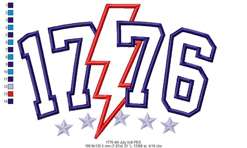 Independence Day 1776 4th of July - Applique - Machine Embroidery Design