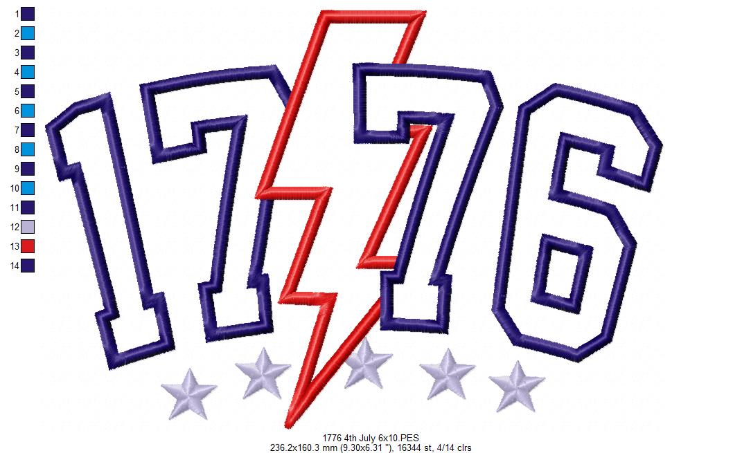 Independence Day 1776 4th of July - Applique - Machine Embroidery Design