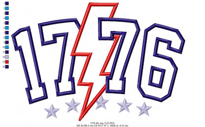 Independence Day 1776 4th of July - Applique - Machine Embroidery Design