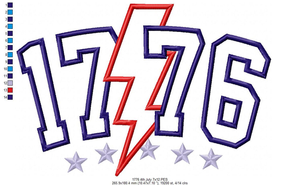 Independence Day 1776 4th of July - Applique - Machine Embroidery Design