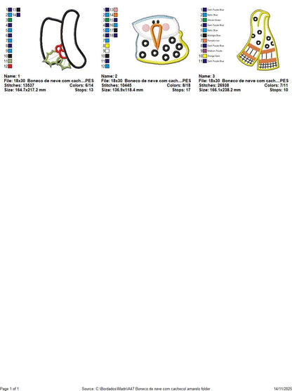 🎄 Snowman with Yellow Scarf Door Hanger – ITH Project – Machine Embroidery Design
