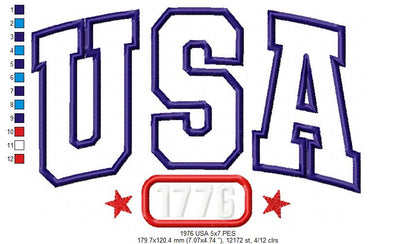 ⭐ Vintage USA 1776 Pride – Applique – Machine Embroidery Design