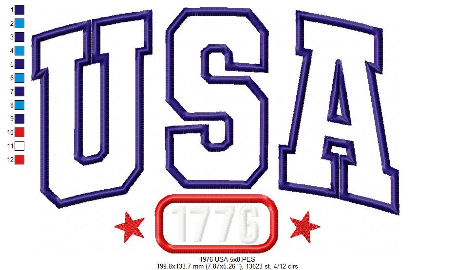 ⭐ Vintage USA 1776 Pride – Applique – Machine Embroidery Design