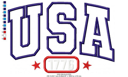 ⭐ Vintage USA 1776 Pride – Applique – Machine Embroidery Design