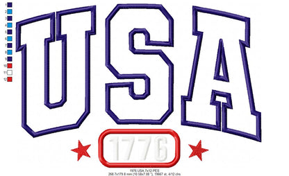⭐ Vintage USA 1776 Pride – Applique – Machine Embroidery Design