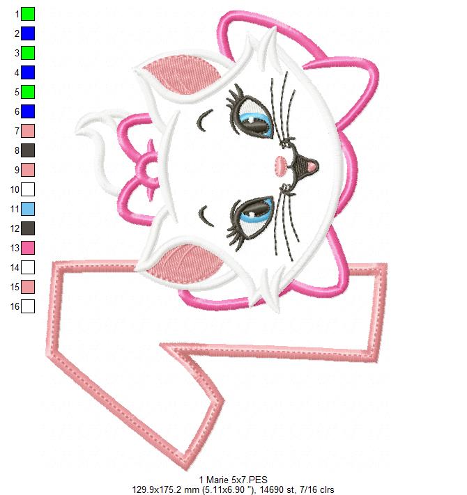 White Kitty 1st Birthday Number 1 - Applique - Machine Embroidery Design