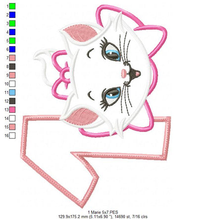 White Kitty 1st Birthday Number 1 - Applique - Machine Embroidery Design
