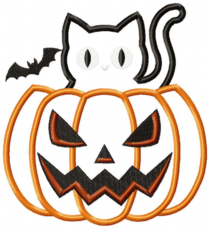 Spooky Cute Cat in Jack O Lantern - Applique - Machine Embroidery Design