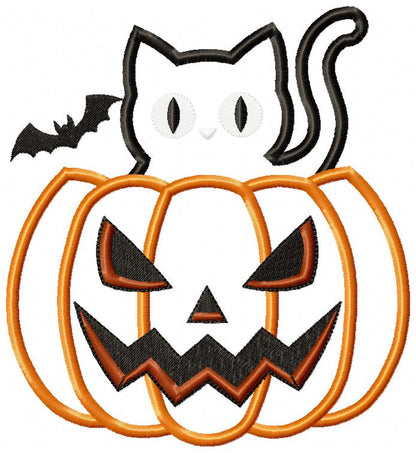 Spooky Cute Cat in Jack O Lantern - Applique - Machine Embroidery Design
