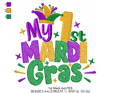My 1st Mardi Mardi Gras - Rippled Stitch - Machine Embroidery Design