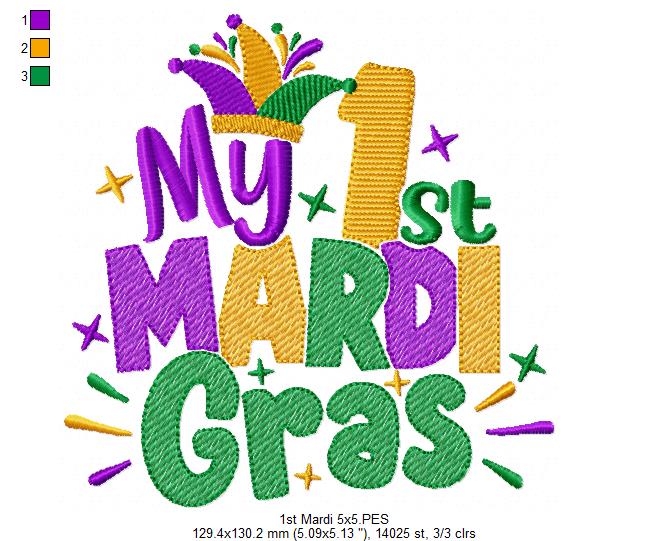 My 1st Mardi Mardi Gras - Rippled Stitch - Machine Embroidery Design