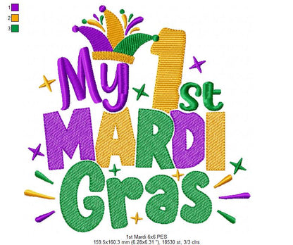 My 1st Mardi Mardi Gras - Rippled Stitch - Machine Embroidery Design