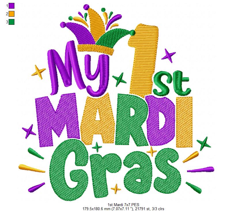 My 1st Mardi Mardi Gras - Rippled Stitch - Machine Embroidery Design