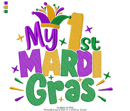 My 1st Mardi Mardi Gras - Rippled Stitch - Machine Embroidery Design