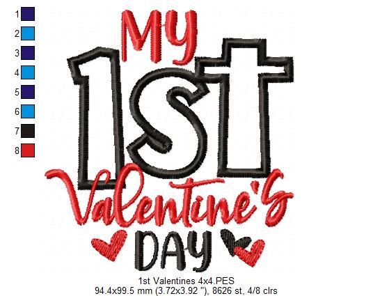 My 1st Valentine's Day - Applique - Machine Embroidery Design