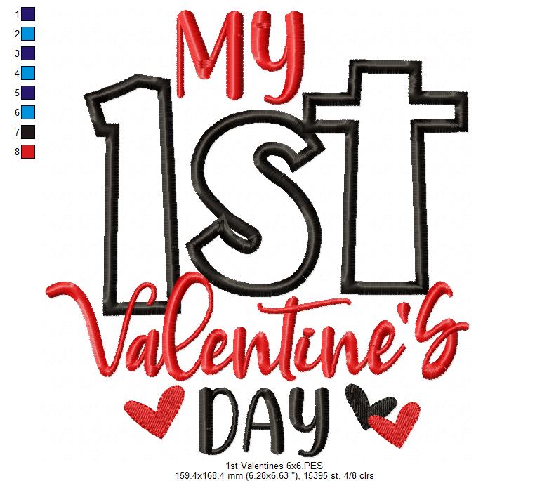 My 1st Valentine's Day - Applique - Machine Embroidery Design