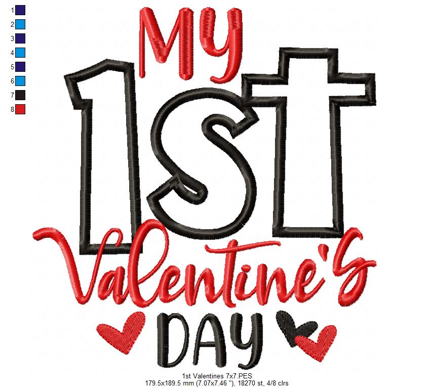 My 1st Valentine's Day - Applique - Machine Embroidery Design