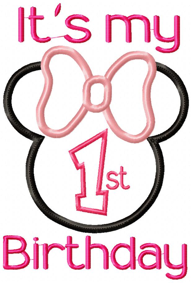 It's My 1st Birthday Mouse Ears Girl Number 1 One - Applique Embroidery