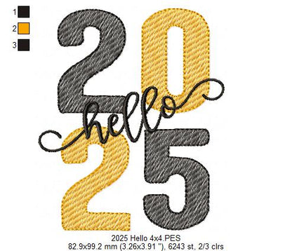 Hello 2025 - Rippled Stitch - Machine Embroidery Design