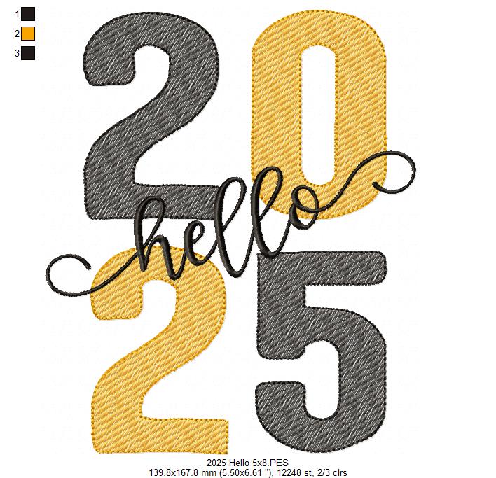Hello 2025 - Rippled Stitch - Machine Embroidery Design