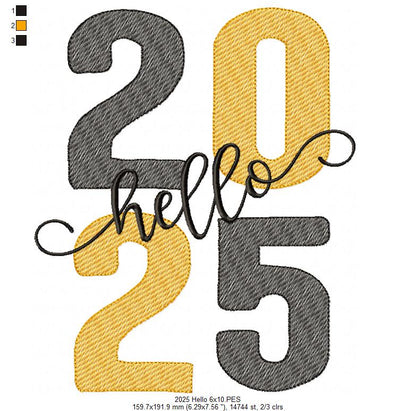 Hello 2025 - Rippled Stitch - Machine Embroidery Design