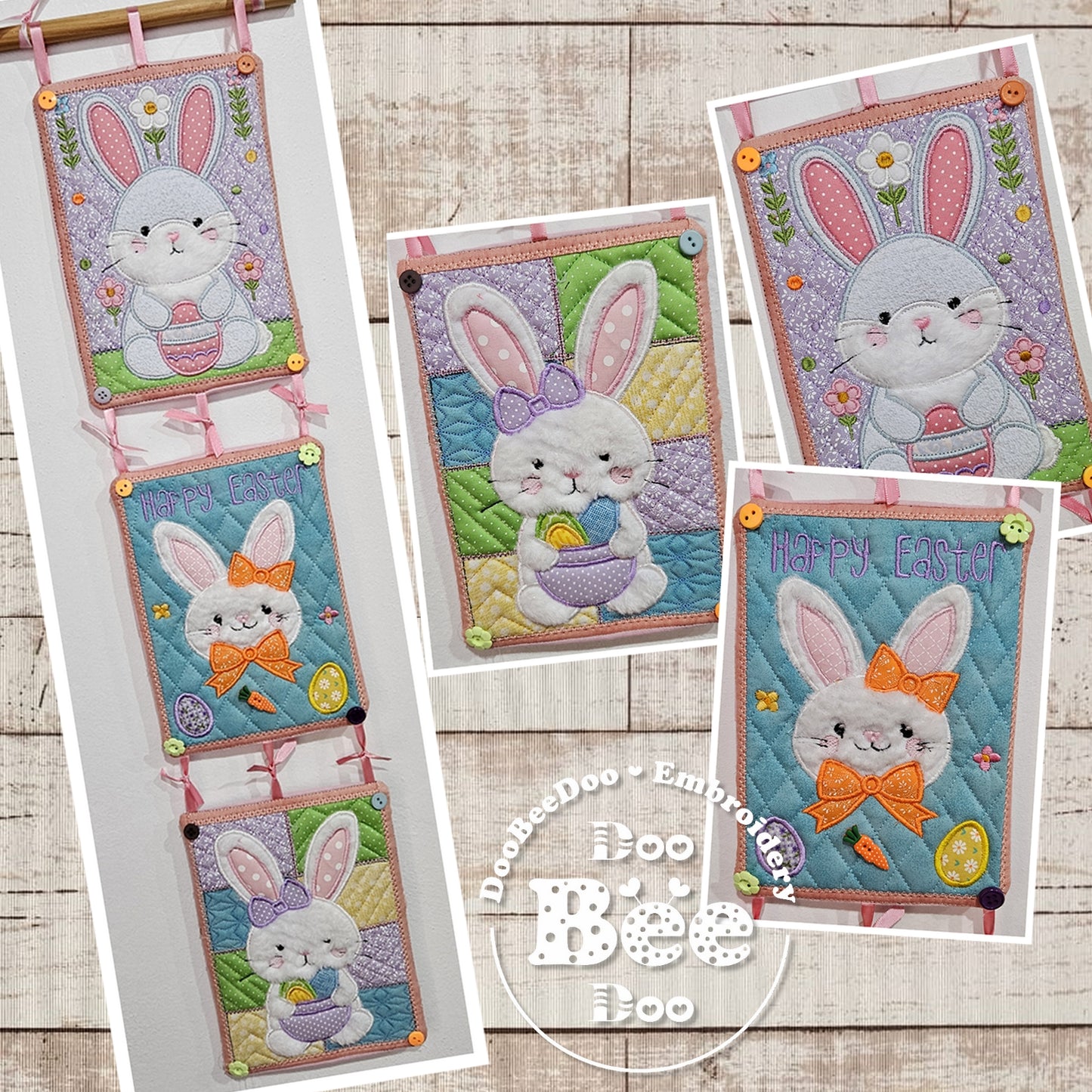 Easter Bunnies Ornament - ITH Project - Machine Embroidery Design