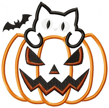 Spooky Cute Cat in Jack O Lantern - Applique - Machine Embroidery Design