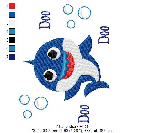 Baby Shark Doo Doo Doo - Fill Stitch Embroidery
