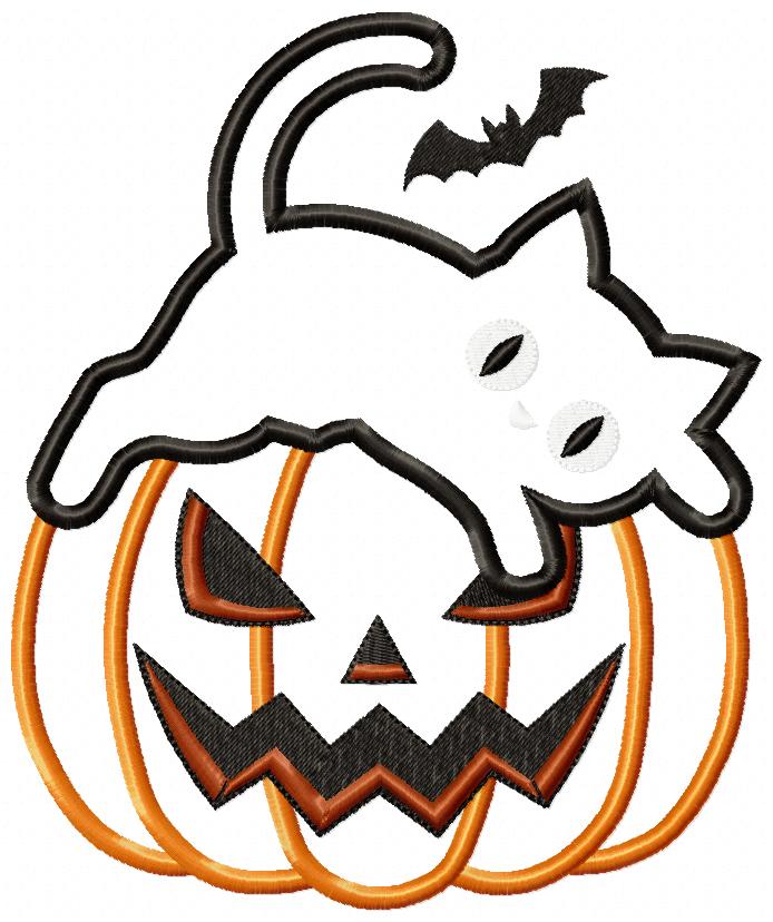 Spooky Cute Cat in Jack O Lantern - Applique - Machine Embroidery Design