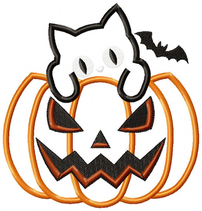 Spooky Cute Cat in Jack O Lantern - Applique - Machine Embroidery Design