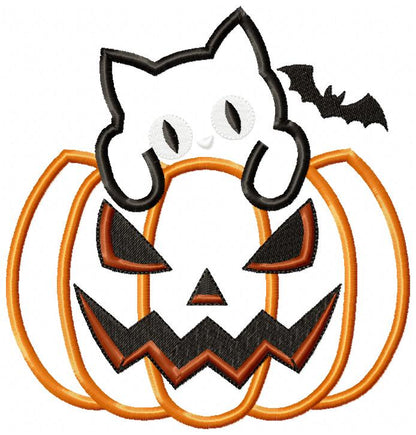 Spooky Cute Cat in Jack O Lantern - Applique - Machine Embroidery Design