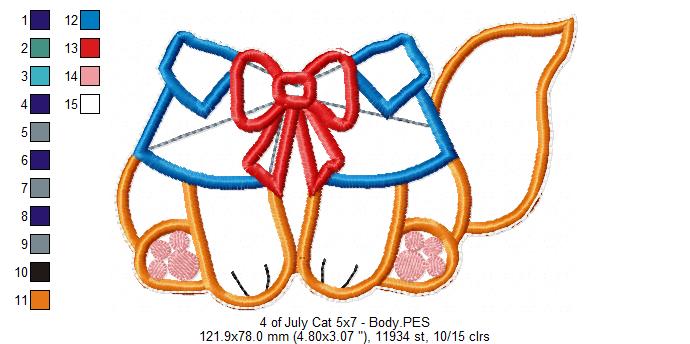 Cat 4th of July - ITH Project - Machine Embroidery Design