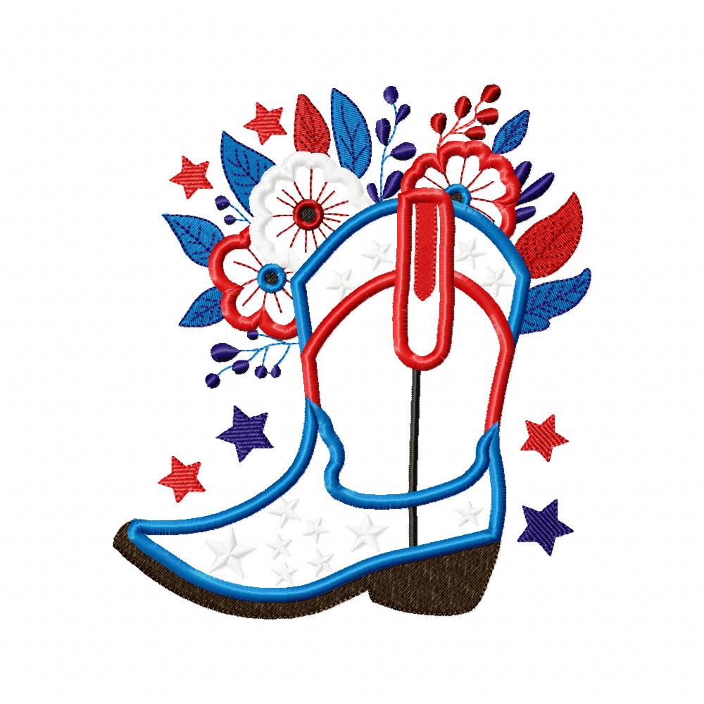 4th of July Cowboy Boot - Applique - Machine Embroidery Design