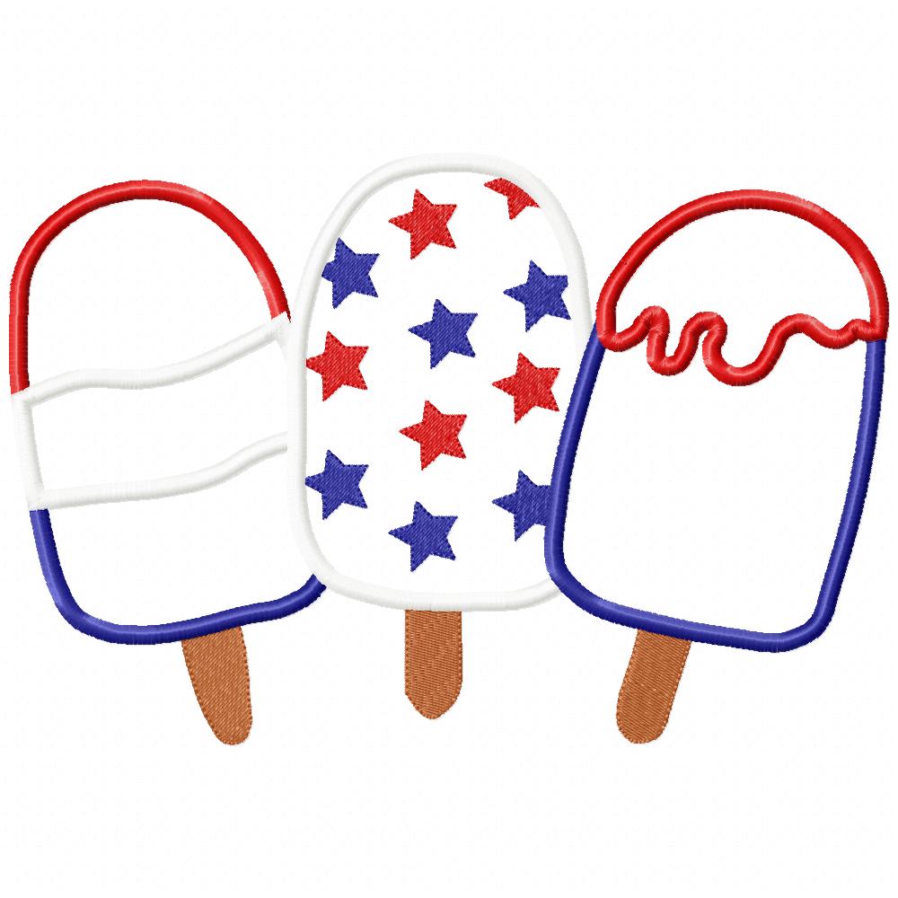 Summer 4th of July Popsicles - Applique - Machine Embroidery Design