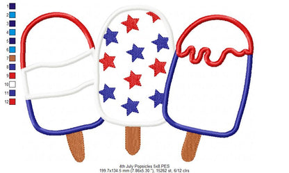 Summer 4th of July Popsicles - Applique - Machine Embroidery Design