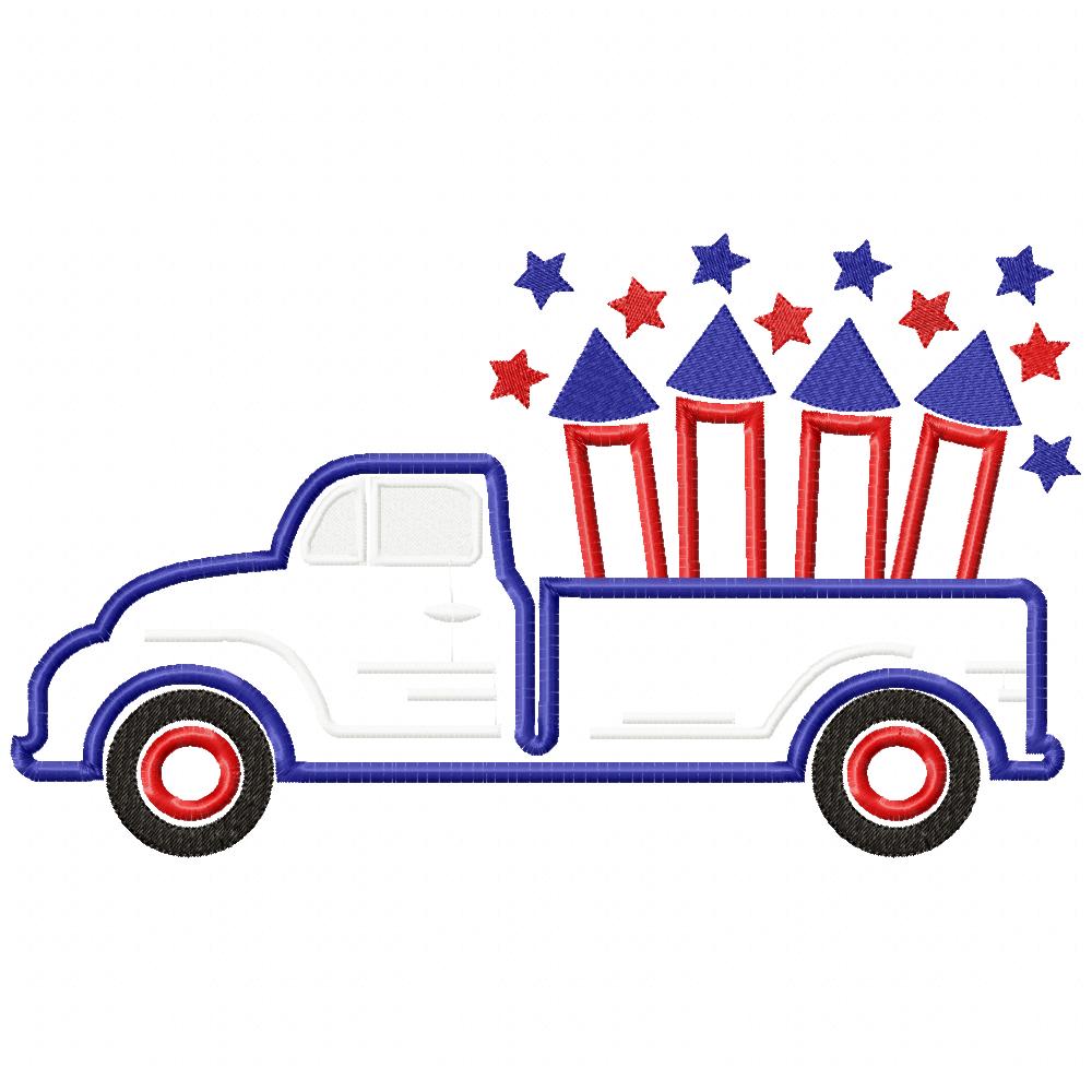 4th of July Truck with Firecrackers - Applique