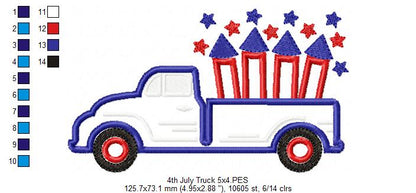 4th of July Truck with Firecrackers - Applique