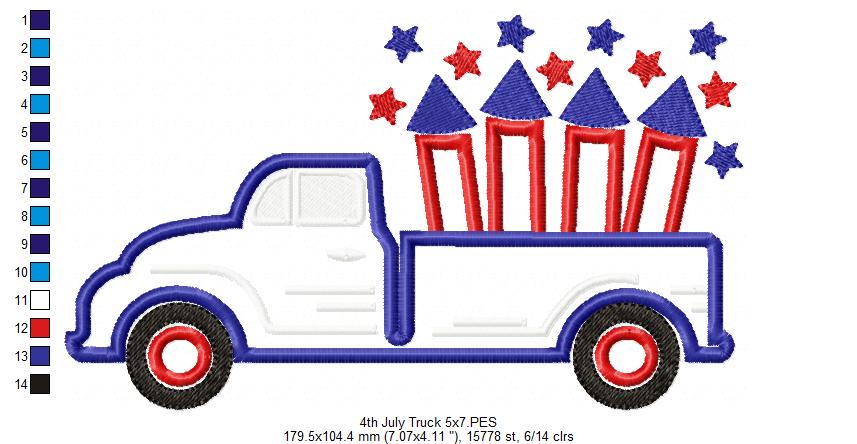4th of July Truck with Firecrackers - Applique
