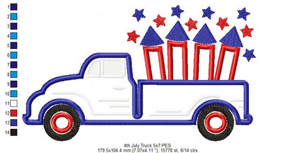 4th of July Truck with Firecrackers - Applique