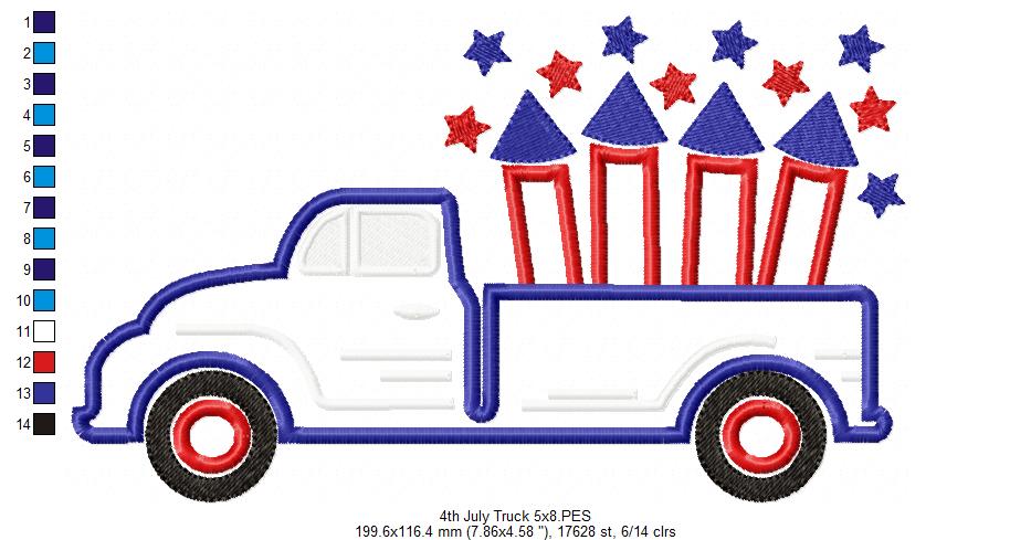 4th of July Truck with Firecrackers - Applique